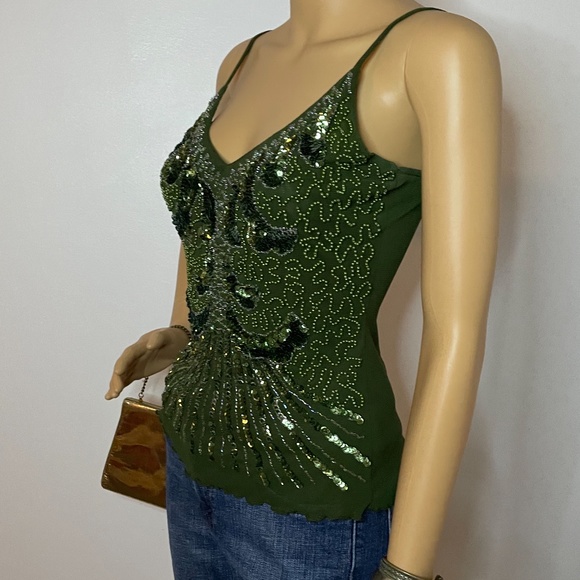 Y2K gorgeous emerald beaded camisole with layers! - Picture 5 of 11